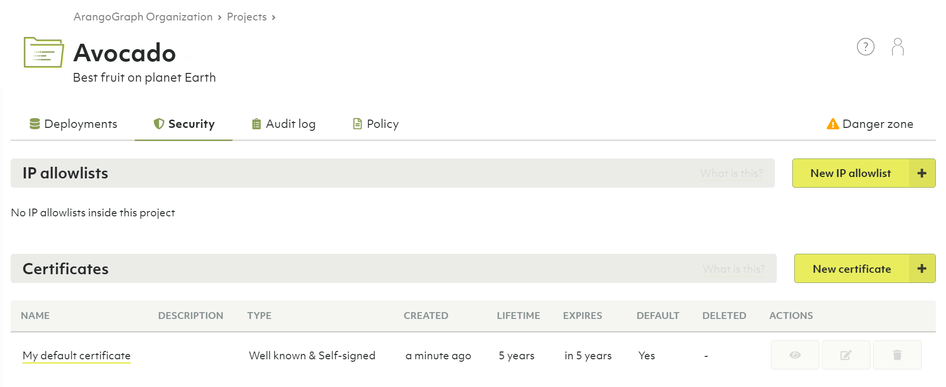 ArangoGraph Certificates