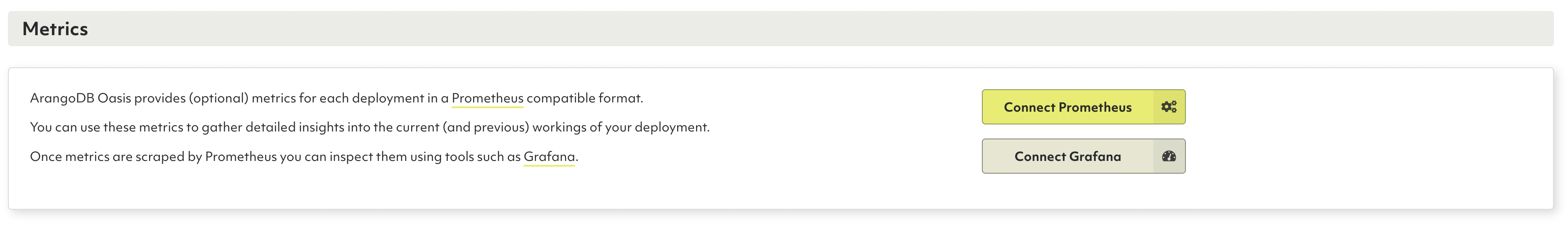 ArangoGraph Connect Metrics Section